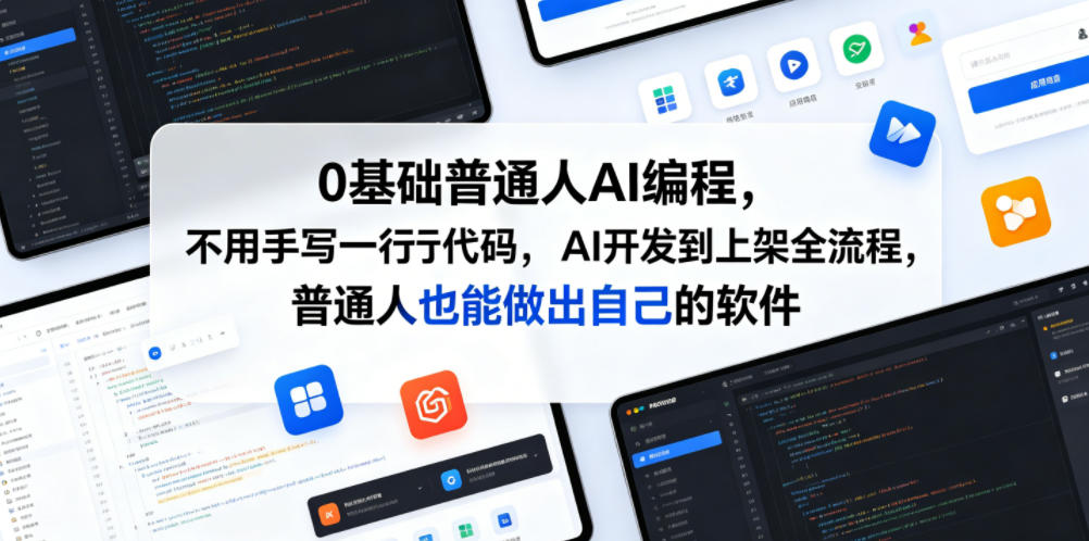 0基础普通人AI编程，不用手写一行代码，AI开发到上架全流程，普通人也能做出自己的软件青祥项目库-闲云创业网-老谢轻创网-中创网-福缘网-冒泡网-资源之家-魔方项目库青祥项目库