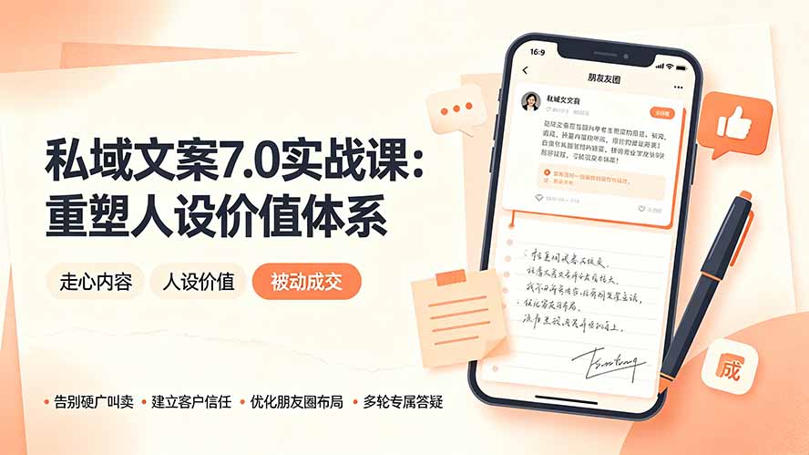 私域文案实战课7.0:重塑人设价值体系|-告别硬广推销×走心内容×自我价值塑造,实现被动成交青祥项目库-闲云创业网-老谢轻创网-中创网-福缘网-冒泡网-资源之家-魔方项目库青祥项目库