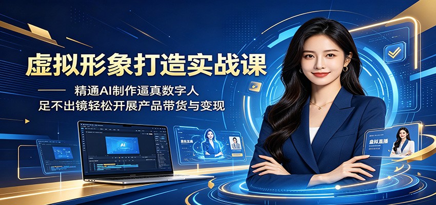 虚拟形象打造实战课：精通AI制作逼真数字人，足不出镜轻松开展产品带货与变现青祥项目库-闲云创业网-老谢轻创网-中创网-福缘网-冒泡网-资源之家-魔方项目库青祥项目库