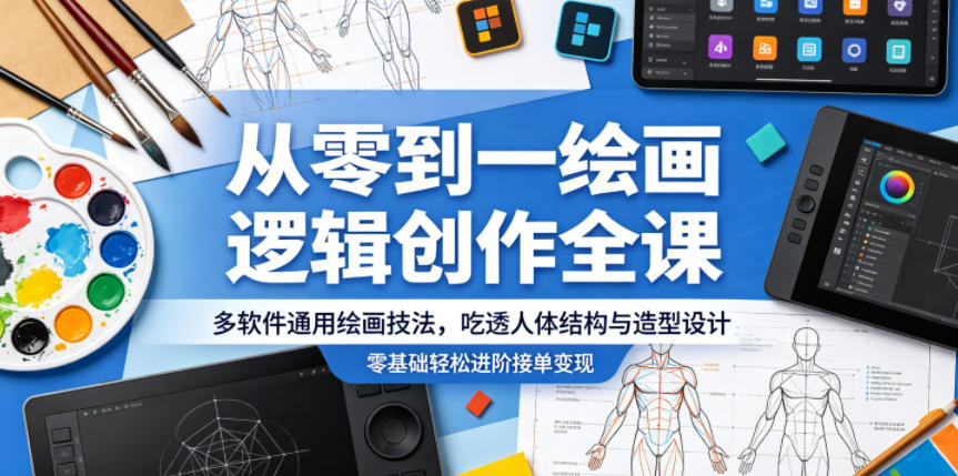 从零到一绘画逻辑创作全课，多软件通用绘画技法，吃透人体结构与造型设计，零基础轻松进阶接单变现青祥项目库-闲云创业网-老谢轻创网-中创网-福缘网-冒泡网-资源之家-魔方项目库青祥项目库
