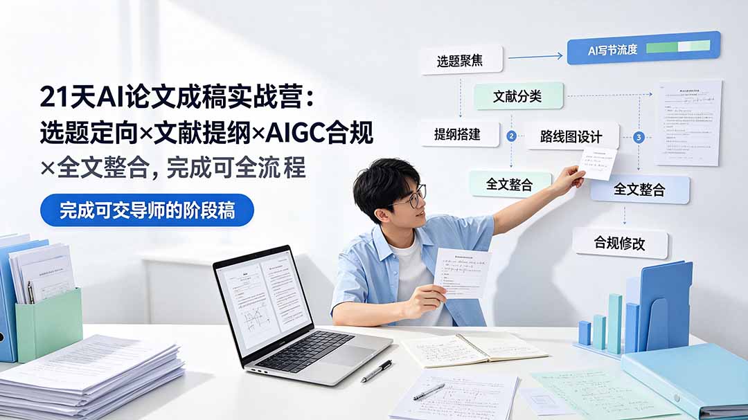 21天AI论文成稿实战营：选题定向×文献提纲×AIGC合规×全文整合，完成可交导师的阶段稿青祥项目库-闲云创业网-老谢轻创网-中创网-福缘网-冒泡网-资源之家-魔方项目库青祥项目库