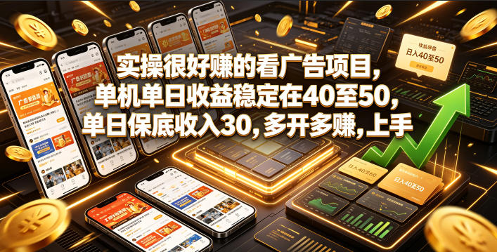 实操很好賺的看广告项目，单机单日收益稳定在40至50，单日保底收入30，多开多賺，上手就能变现【揭秘】青祥项目库-闲云创业网-老谢轻创网-中创网-福缘网-冒泡网-资源之家-魔方项目库青祥项目库