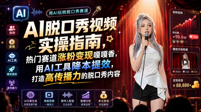 AI脱口秀视频实操指南，热门赛道涨粉变现嘎嘎香，用AI工具降本提效，打造高传播力的脱口秀内容青祥项目库-闲云创业网-老谢轻创网-中创网-福缘网-冒泡网-资源之家-魔方项目库青祥项目库