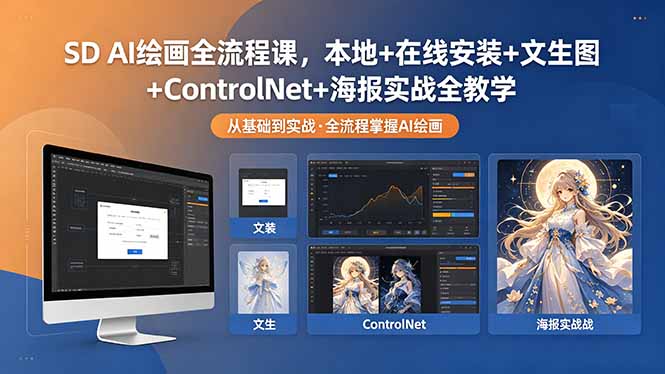 SD AI绘画全流程课,本地+在线安装+文生图+ControlNet+海报实战全教学青祥项目库-闲云创业网-老谢轻创网-中创网-福缘网-冒泡网-资源之家-魔方项目库青祥项目库