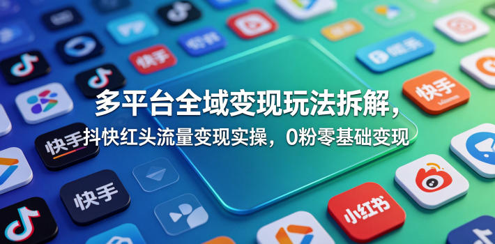 多平台全域变现玩法拆解，抖快红头流量变现实操，0粉零基础变现青祥项目库-闲云创业网-老谢轻创网-中创网-福缘网-冒泡网-资源之家-魔方项目库青祥项目库