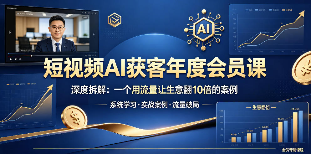 短视频AI获客年度会员课，深度拆解，一个用流量让生意翻10倍的案例青祥项目库-闲云创业网-老谢轻创网-中创网-福缘网-冒泡网-资源之家-魔方项目库青祥项目库