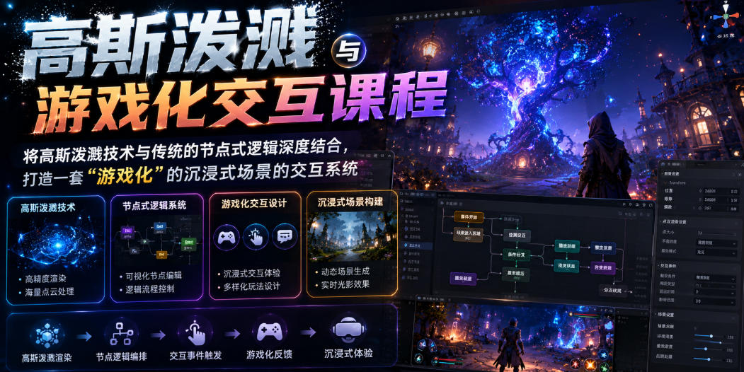 高斯泼溅与游戏化交互课程，将高斯泼溅技术与传统的节点式逻辑深度结合，打造一套“游戏化”的沉浸式场景的交互系统青祥项目库-闲云创业网-老谢轻创网-中创网-福缘网-冒泡网-资源之家-魔方项目库青祥项目库