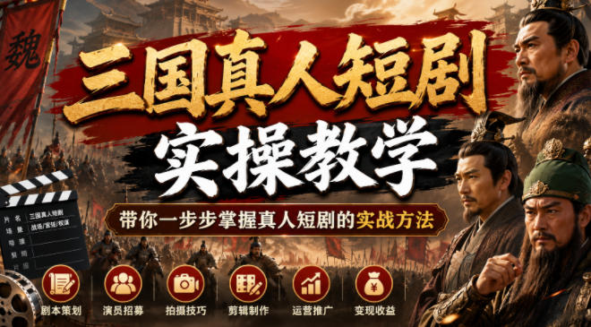 三国真人短剧实操教学，带你一步步掌握真人短剧的实战方法青祥项目库-闲云创业网-老谢轻创网-中创网-福缘网-冒泡网-资源之家-魔方项目库青祥项目库