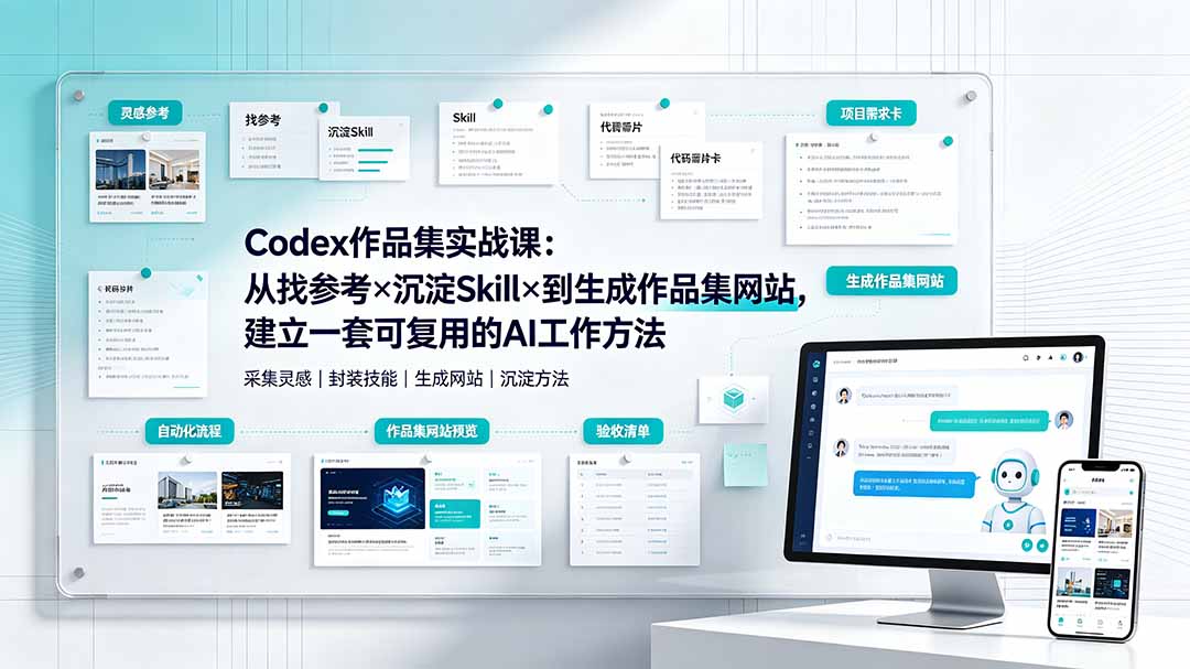 Codex作品集实战课：从找参考×沉淀Skill×到生成作品集网站，建立一套可复用的AI工作方法青祥项目库-闲云创业网-老谢轻创网-中创网-福缘网-冒泡网-资源之家-魔方项目库青祥项目库