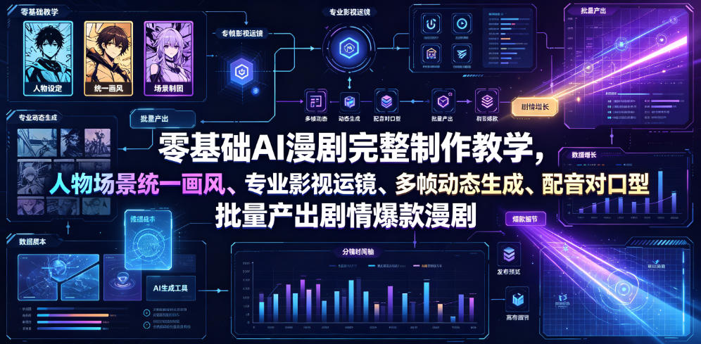 零基础AI漫剧完整制作教学，人物场景统一画风、专业影视运镜、多帧动态生成、配音对口型，批量产出剧情爆款漫剧青祥项目库-闲云创业网-老谢轻创网-中创网-福缘网-冒泡网-资源之家-魔方项目库青祥项目库