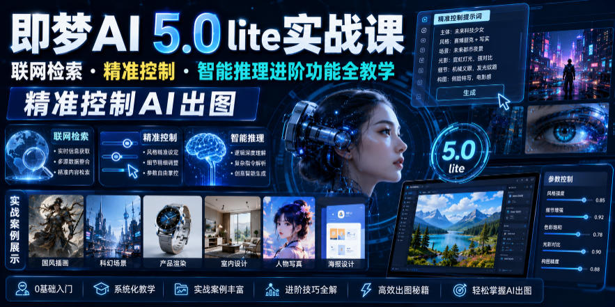 即梦AI 5.0 lite实战课，联网检索・精准控制・智能推理进阶功能全教学，精准控制AI出图青祥项目库-闲云创业网-老谢轻创网-中创网-福缘网-冒泡网-资源之家-魔方项目库青祥项目库
