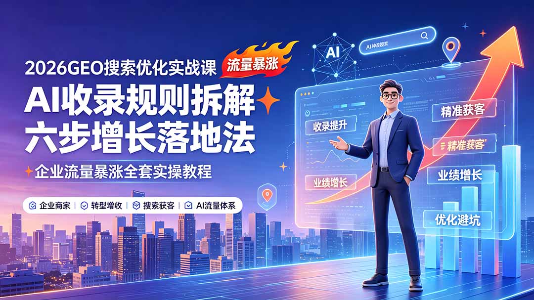 2026GEO搜索优化实战课：AI收录规则拆解｜六步增长落地法｜企业流量暴涨全套实操教程青祥项目库-闲云创业网-老谢轻创网-中创网-福缘网-冒泡网-资源之家-魔方项目库青祥项目库