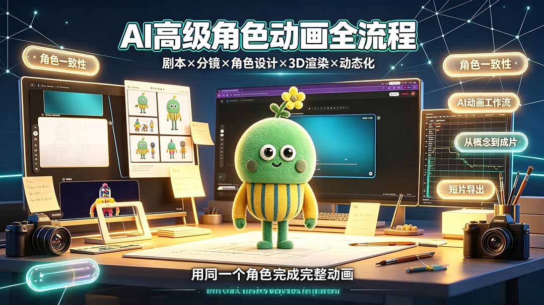 AI高级角色动画全流程:剧本×分镜×角色设计×3D渲染×动态化,从概念到成片一站式教学青祥项目库-闲云创业网-老谢轻创网-中创网-福缘网-冒泡网-资源之家-魔方项目库青祥项目库