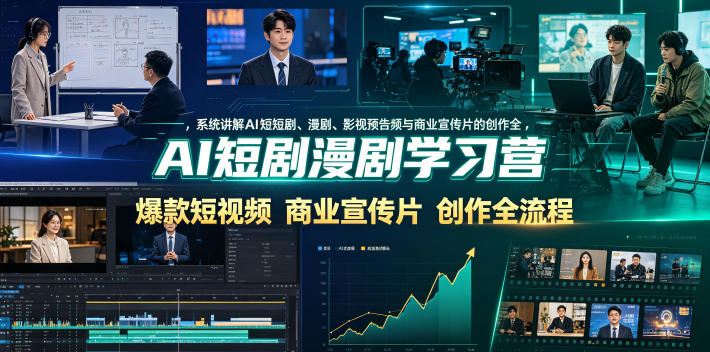 AI短剧漫剧学习营，系统讲解AI短剧、漫剧、影视预告片、爆款短视频与商业宣传片的创作全流程青祥项目库-闲云创业网-老谢轻创网-中创网-福缘网-冒泡网-资源之家-魔方项目库青祥项目库