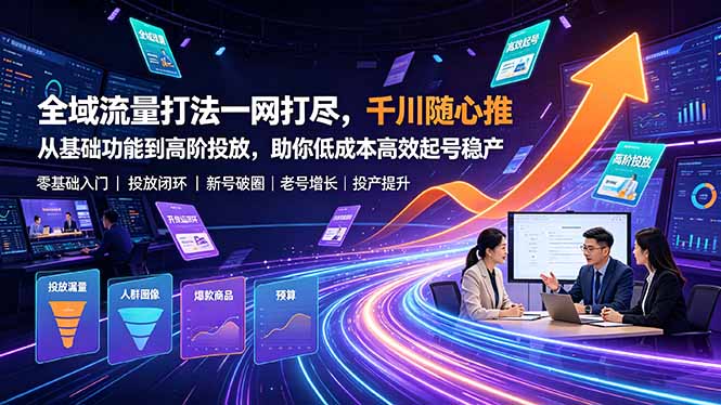 全域流量打法一网打尽，千川随心推从基础功能到高阶投放，助你低成本高效起号稳产青祥项目库-闲云创业网-老谢轻创网-中创网-福缘网-冒泡网-资源之家-魔方项目库青祥项目库