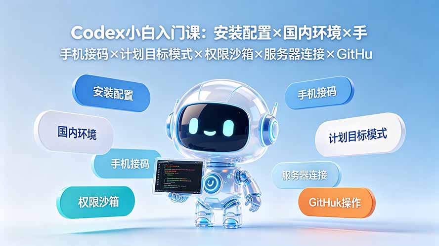 Codex小白入门课：安装配置×国内环境×手机接码×计划目标模式×权限沙箱×服务器连接×GitHub操作青祥项目库-闲云创业网-老谢轻创网-中创网-福缘网-冒泡网-资源之家-魔方项目库青祥项目库