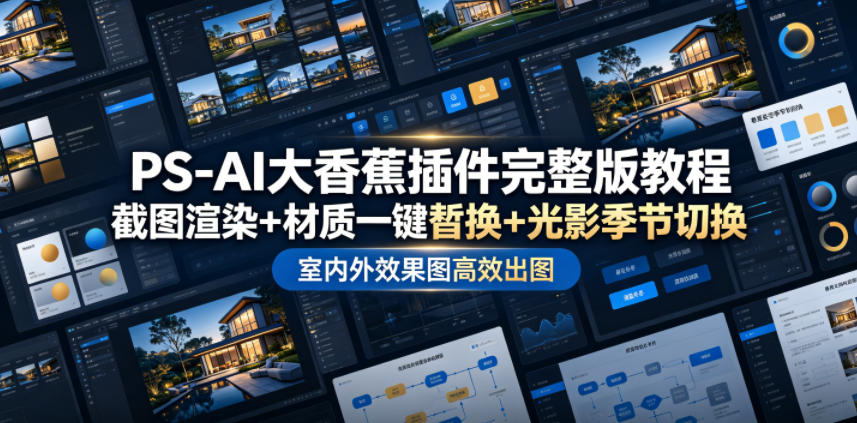 PS-AI大香蕉插件完整版教程，截图渲染+材质一键替换+光影季节切换，室内外效果图高效出图高阶课程青祥项目库-闲云创业网-老谢轻创网-中创网-福缘网-冒泡网-资源之家-魔方项目库青祥项目库