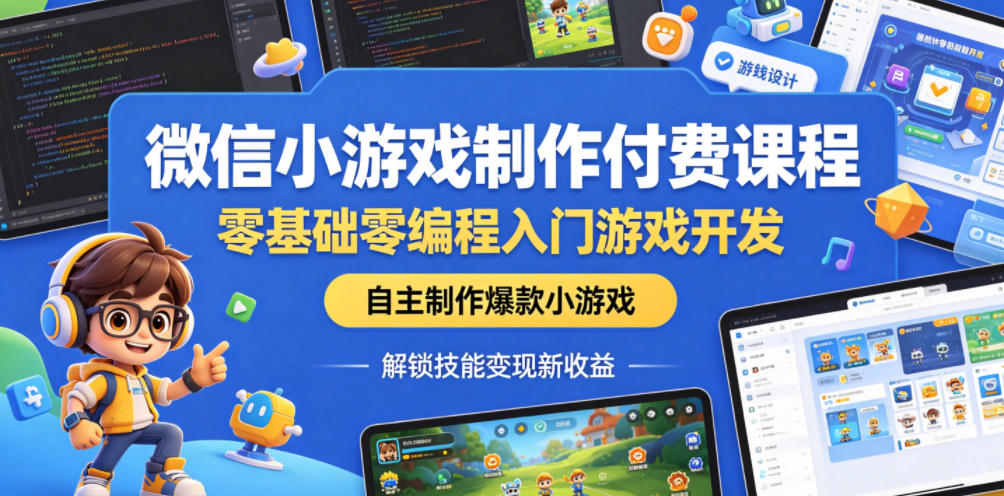 微信小游戏制作付费课程，零基础零编程入门游戏开发，自主制作爆款小游戏，解锁技能变现新收益青祥项目库-闲云创业网-老谢轻创网-中创网-福缘网-冒泡网-资源之家-魔方项目库青祥项目库