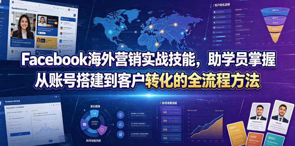 Facebook海外营销实战技能，助学员掌握从账号搭建到客户转化的全流程方法青祥项目库-闲云创业网-老谢轻创网-中创网-福缘网-冒泡网-资源之家-魔方项目库青祥项目库