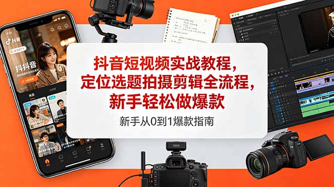 抖音短视频实战教程，定位选题拍摄剪辑全流程，新手轻松做爆款青祥项目库-闲云创业网-老谢轻创网-中创网-福缘网-冒泡网-资源之家-魔方项目库青祥项目库