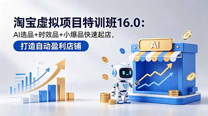 淘宝虚拟项目特训班16.0：AI选品+时效品+小爆品快速起店，打造自动盈利店铺青祥项目库-闲云创业网-老谢轻创网-中创网-福缘网-冒泡网-资源之家-魔方项目库青祥项目库