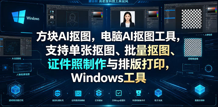 方块AI抠图，电脑AI抠图工具，支持单张抠图、批量抠图、证件照制作与排版打印，Windows工具青祥项目库-闲云创业网-老谢轻创网-中创网-福缘网-冒泡网-资源之家-魔方项目库青祥项目库