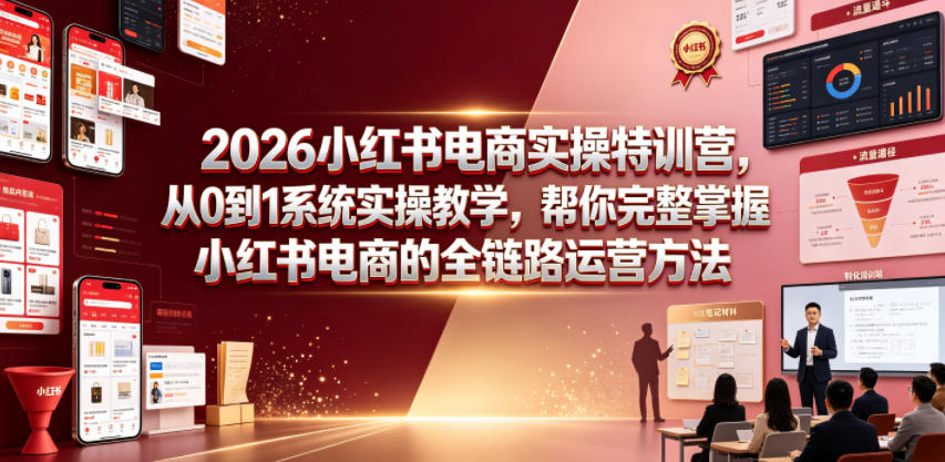 2026小红书电商实操特训营，从0到1系统实操教学，帮你完整掌握小红书电商的全链路运营方法青祥项目库-闲云创业网-老谢轻创网-中创网-福缘网-冒泡网-资源之家-魔方项目库青祥项目库