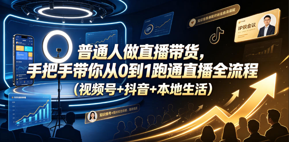 普通人做直播带货，手把手带你从0到1跑通直播全流程(视频号+抖音+本地生活)青祥项目库-闲云创业网-老谢轻创网-中创网-福缘网-冒泡网-资源之家-魔方项目库青祥项目库