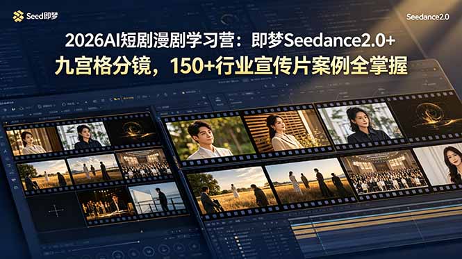 2026AI短剧漫剧学习营：即梦Seedance2.0+九宫格分镜，150+行业宣传片案例全掌握青祥项目库-闲云创业网-老谢轻创网-中创网-福缘网-冒泡网-资源之家-魔方项目库青祥项目库
