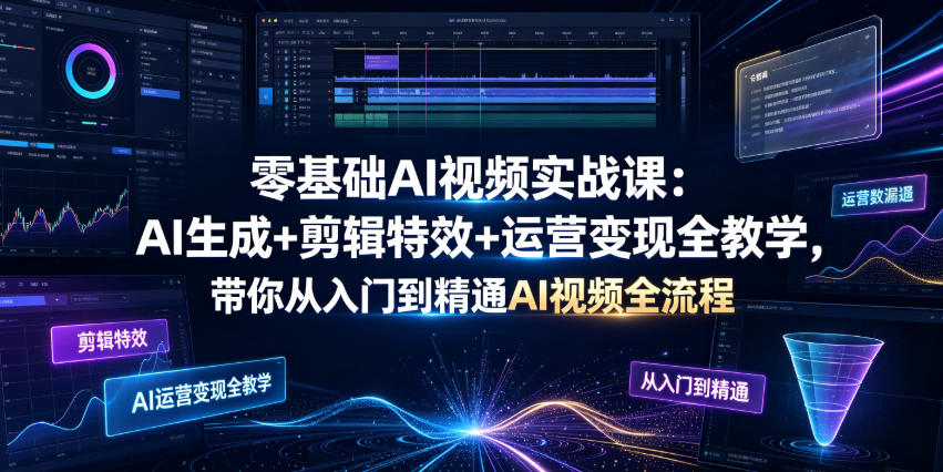 零基础AI视频实战课：AI生成+剪辑特效+运营变现全教学，带你从入门到精通AI视频全流程青祥项目库-闲云创业网-老谢轻创网-中创网-福缘网-冒泡网-资源之家-魔方项目库青祥项目库