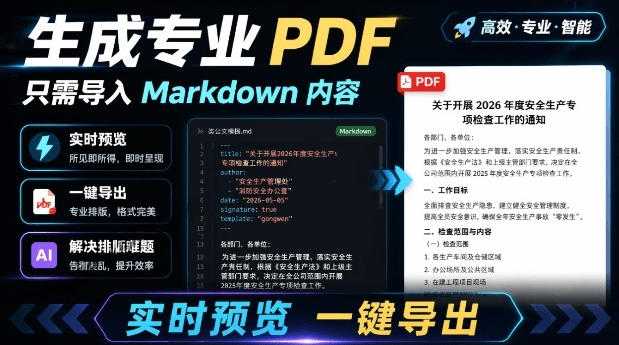 只需导入Markdown内容，实时预览一键导出专业PDF！轻松解决AI生成内容排版问题Presto青祥项目库-闲云创业网-老谢轻创网-中创网-福缘网-冒泡网-资源之家-魔方项目库青祥项目库