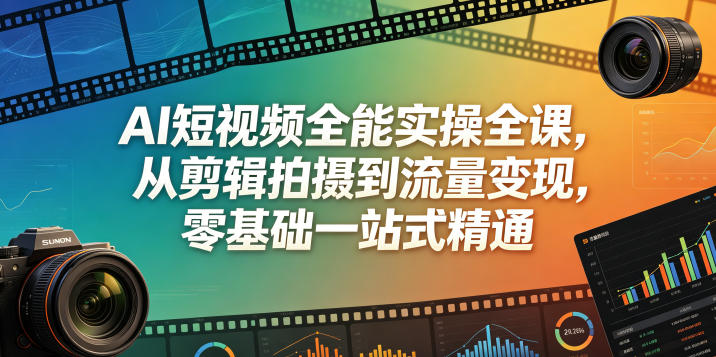AI短视频全能实操全课，从剪辑拍摄到流量变现，零基础一站式精通青祥项目库-闲云创业网-老谢轻创网-中创网-福缘网-冒泡网-资源之家-魔方项目库青祥项目库