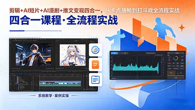 剪辑+AI短片+AI漫剧+推文变现四合一,从卡点抽帧到打斗戏全流程实战青祥项目库-闲云创业网-老谢轻创网-中创网-福缘网-冒泡网-资源之家-魔方项目库青祥项目库