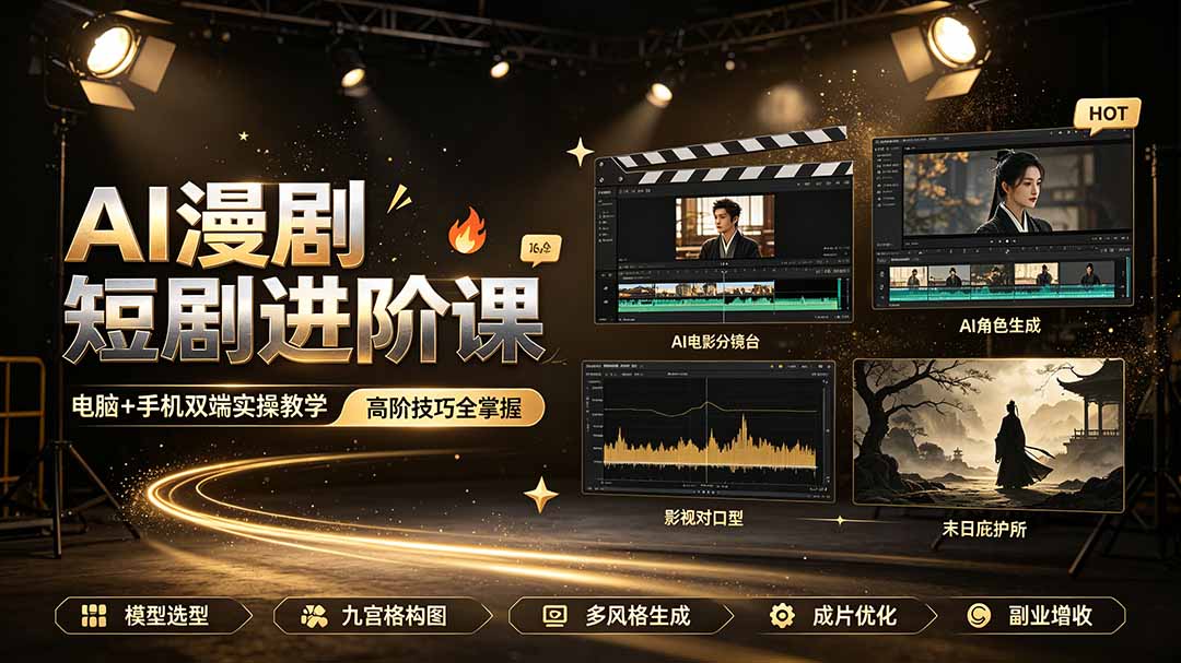 AI漫剧短剧进阶课｜电脑+手机双端实操教学｜影视剧对口型人物吃瓜×解压末日庇护所全程讲解，高阶技巧全掌握青祥项目库-闲云创业网-老谢轻创网-中创网-福缘网-冒泡网-资源之家-魔方项目库青祥项目库