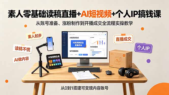 素人零基础读稿直播+AI短视频+个人IP搞钱课，从账号准备、涨粉制作到开播成交全流程实操教学青祥项目库-闲云创业网-老谢轻创网-中创网-福缘网-冒泡网-资源之家-魔方项目库青祥项目库