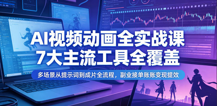 AI视频动画全实战课，7大主流工具全覆盖，多场景从提示词到成片全流程，副业接单账号变现提效青祥项目库-闲云创业网-老谢轻创网-中创网-福缘网-冒泡网-资源之家-魔方项目库青祥项目库