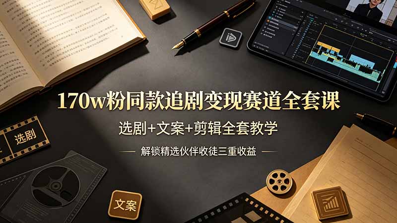 170w粉博主同款追剧变现赛道全套课，选剧+文案+剪辑全套教学，解锁精选伙伴收徒三重收益青祥项目库-闲云创业网-老谢轻创网-中创网-福缘网-冒泡网-资源之家-魔方项目库青祥项目库