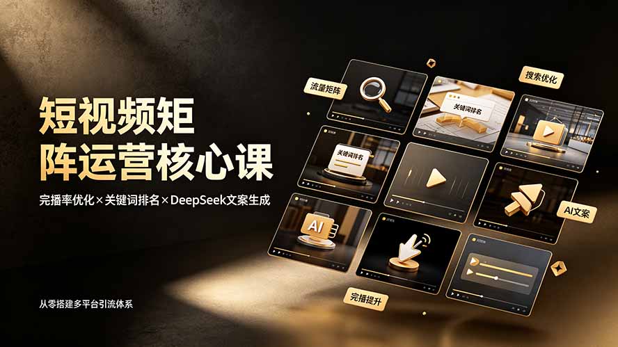 短视频矩阵运营核心课：完播率优化×关键词排名×DeepSeek文案生成，从零搭建多平台引流体系青祥项目库-闲云创业网-老谢轻创网-中创网-福缘网-冒泡网-资源之家-魔方项目库青祥项目库