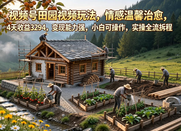 视频号田园视频玩法，情感温馨治愈，4天收益3294，变现能力强，小白可操作，实操全流程拆解青祥项目库-闲云创业网-老谢轻创网-中创网-福缘网-冒泡网-资源之家-魔方项目库青祥项目库