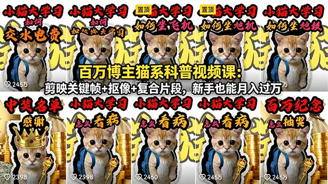 百万博主猫系科普视频课：剪映关键帧+抠像+复合片段，新手也能月入过万青祥项目库-闲云创业网-老谢轻创网-中创网-福缘网-冒泡网-资源之家-魔方项目库青祥项目库