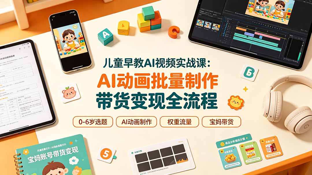 儿童早教AI视频实战课：0-6岁认知选题｜AI动画批量制作｜权重流量拉升｜宝妈账号带货变现全流程青祥项目库-闲云创业网-老谢轻创网-中创网-福缘网-冒泡网-资源之家-魔方项目库青祥项目库