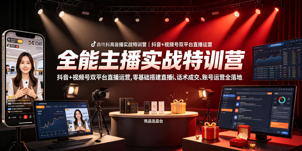 全能主播实战特训营｜抖音+视频号双平台直播运营，零基础搭建直播间、精准选品、话术成交、账号运营全落地青祥项目库-闲云创业网-老谢轻创网-中创网-福缘网-冒泡网-资源之家-魔方项目库青祥项目库