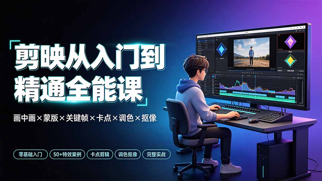 剪映从入门到精通全能课:画中画×蒙版×关键帧×卡点×调色×抠像,一站式掌握剪辑核心技能青祥项目库-闲云创业网-老谢轻创网-中创网-福缘网-冒泡网-资源之家-魔方项目库青祥项目库