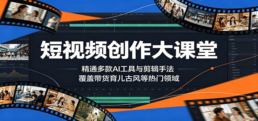 短视频创作大课堂：精通多款AI工具与剪辑手法，覆盖带货、育儿、古风等热门领域青祥项目库-闲云创业网-老谢轻创网-中创网-福缘网-冒泡网-资源之家-魔方项目库青祥项目库
