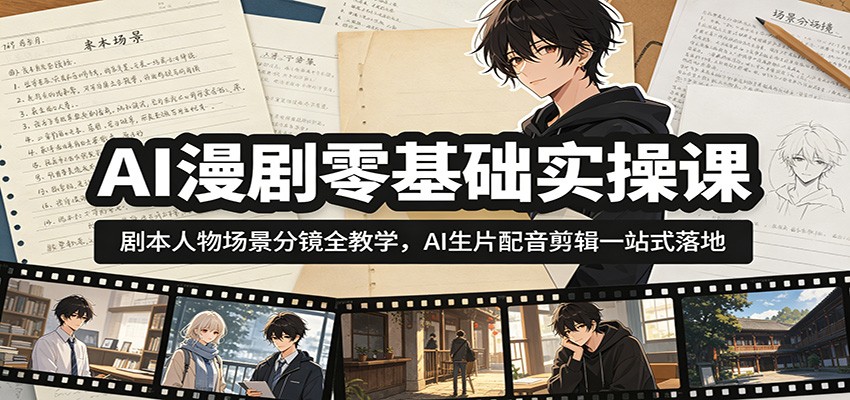 AI漫剧零基础实操课:剧本人物场景分镜全教学,AI生片配音剪辑一站式落地青祥项目库-闲云创业网-老谢轻创网-中创网-福缘网-冒泡网-资源之家-魔方项目库青祥项目库
