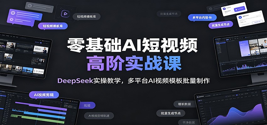 零基础AI短视频高阶实战课：DeepSeek实操教学，多平台AI视频模板批量制作青祥项目库-闲云创业网-老谢轻创网-中创网-福缘网-冒泡网-资源之家-魔方项目库青祥项目库