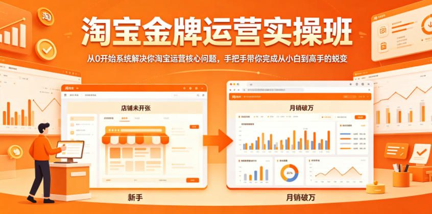 淘宝金牌运营实操班，从0开始系统解决你淘宝运营核心问题，手把手带你完成从小白到高手的蜕变青祥项目库-闲云创业网-老谢轻创网-中创网-福缘网-冒泡网-资源之家-魔方项目库青祥项目库