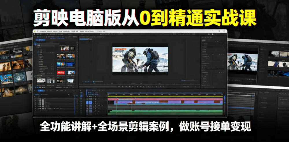 剪映电脑版从0到精通实战课，全功能讲解+全场景剪辑案例，做账号接单变现青祥项目库-闲云创业网-老谢轻创网-中创网-福缘网-冒泡网-资源之家-魔方项目库青祥项目库