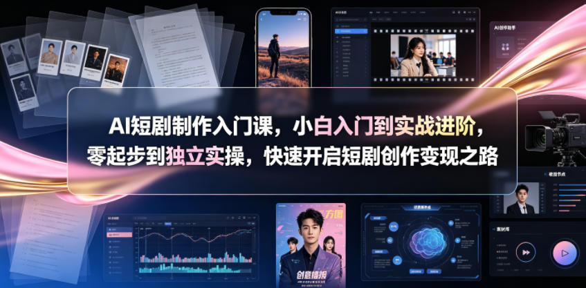 AI短剧制作入门课，小白入门到实战进阶，零起步到独立实操，快速开启短剧创作变现之路青祥项目库-闲云创业网-老谢轻创网-中创网-福缘网-冒泡网-资源之家-魔方项目库青祥项目库