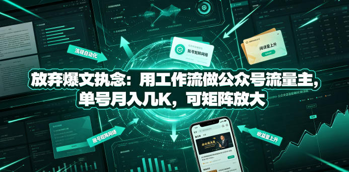 放弃爆文执念：用工作流做公众号流量主，单号月入几K，可矩阵放大青祥项目库-闲云创业网-老谢轻创网-中创网-福缘网-冒泡网-资源之家-魔方项目库青祥项目库
